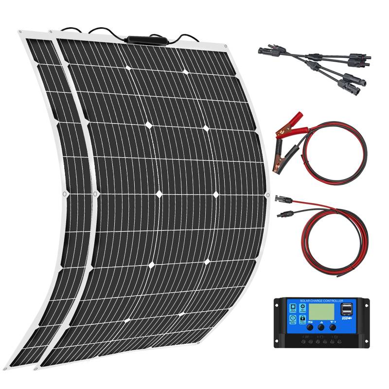 Aysolar 200W 12V Solarpanel Flexible Kit 2x100W 18V Flexibel Monokristallines Photovoltaik Solarmodul mit 20A Laderegler für Wohnmobil, Auto, Boot, Wohnwagen, 12/24V Batterien von Aysolar