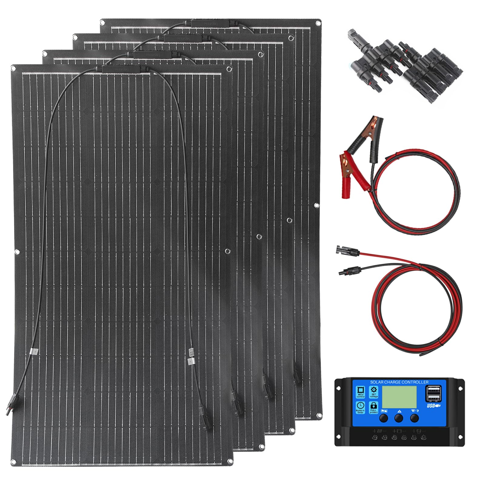 Aysolar 400W ETFE Solarmoudl Flexibel Kit 4 Stück 100W 18V Monokristalline Flexibles Solarpanel mit 40A Laderegler für Batterien, Wohnmobil,Boote, Wohnwagen, Van von Aysolar