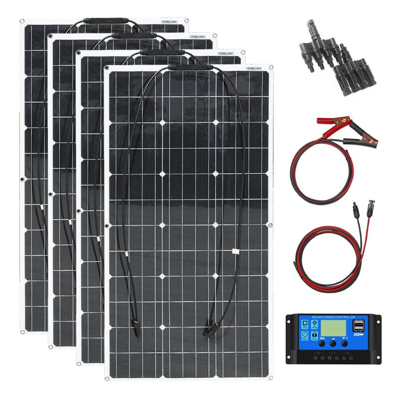 Aysolar 400W Flexibel Solarpanel Kit 4pcs 100w 18v Monokristallines Photovoltaik Solarmodul, 40A Laderegler,Solarkabel,für Wohnmobil, Wohnwagen, Auto,Boot,Batterie von Aysolar