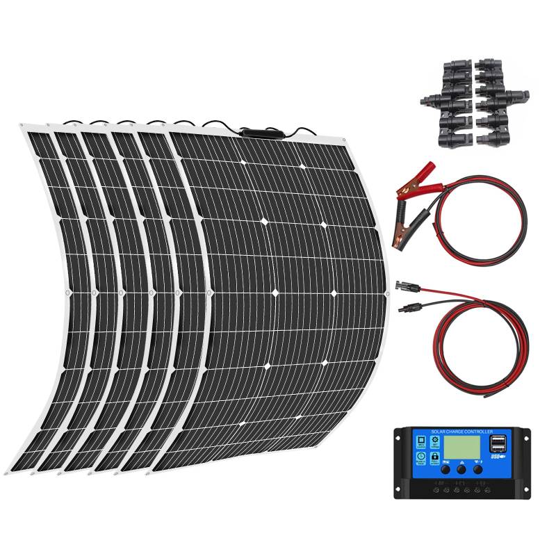 Aysolar 600 Watt Solarpanel Flexibel Kit 12V/24V Off-Grid System: 6 Stück 100W Monokristalline Solarmodule mit 60A Laderegler für Batterien, Wohnmobil,Boote, Wohnwagen, Van von Aysolar