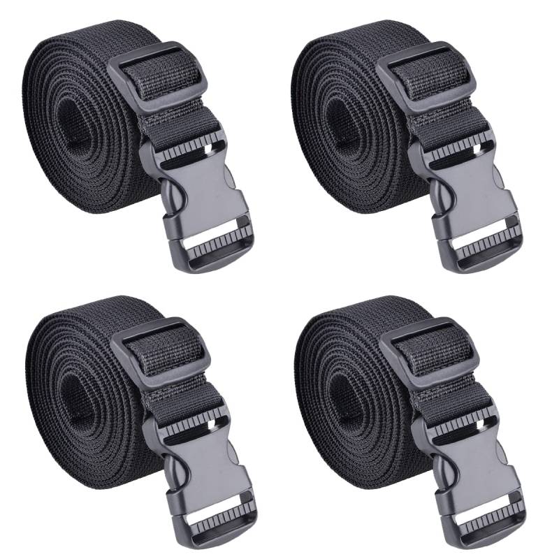 Azarxis Schwarz Nylon Gurtband 25mm 38mm mit Verstellbare Schnallen, Gepäckgurt Packriemen 4 Stück (Schwarz - 25mm, 1m) von Azarxis