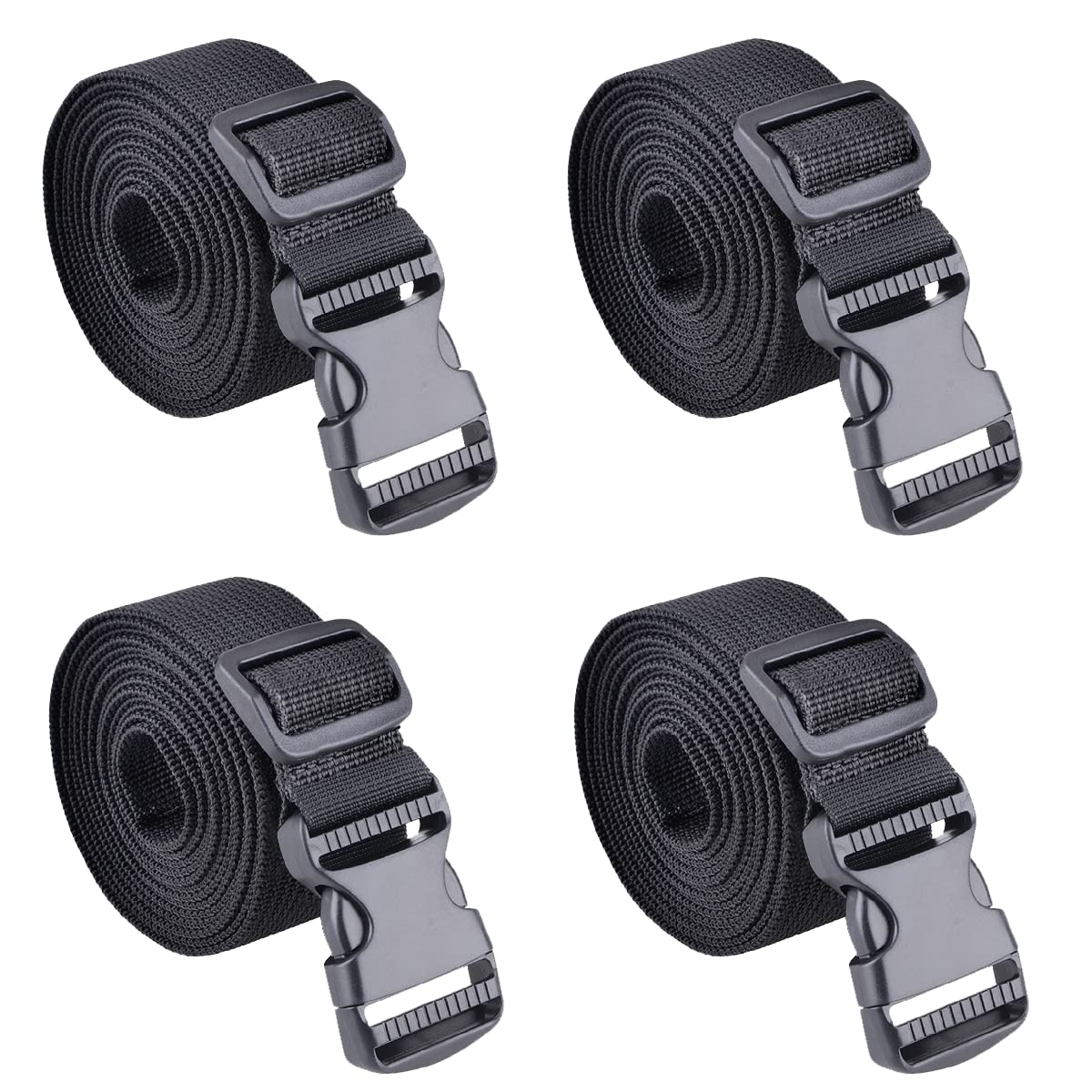 Azarxis Schwarz Nylon Gurtband 25mm 38mm mit Verstellbare Schnallen, Gepäckgurt Packriemen 4 Stück (Schwarz - 25mm, 2m) von Azarxis