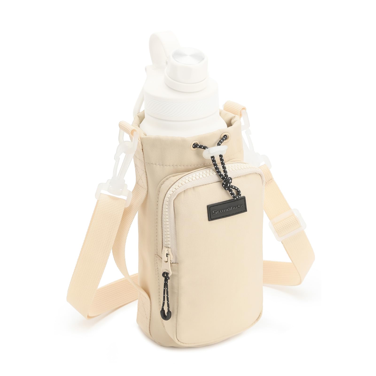 Azarxis Flaschenhalter mit Verstellbarem Riemen und multifunktionaler Fronttasche Wasserflaschenhalter Geeignet Zum Wandern Laufen Radfahren (Beige) von Azarxis