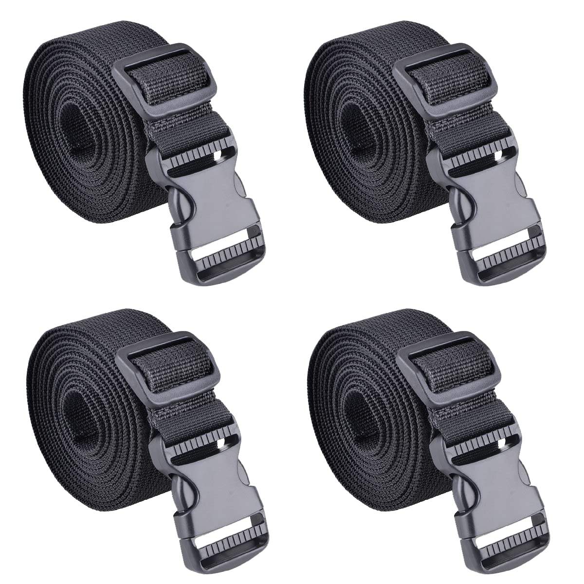 Azarxis Schwarz Nylon Gurtband 25mm 38mm mit Verstellbare Schnallen, Gepäckgurt Packriemen 4 Stück (Schwarz - 25mm, 1.5m) von Azarxis