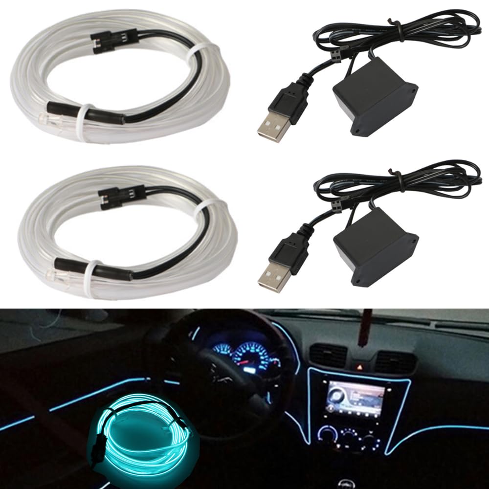 2 Stück 5m Auto Led Innenraumbeleuchtung,10m Atmosphäre Licht,Streifen,Tape,Wasserdicht Ambientebeleuchtung, Lampen, Auto Strip mit 2 Stück USB-Port für Auto-Eisblau von AzulLanse