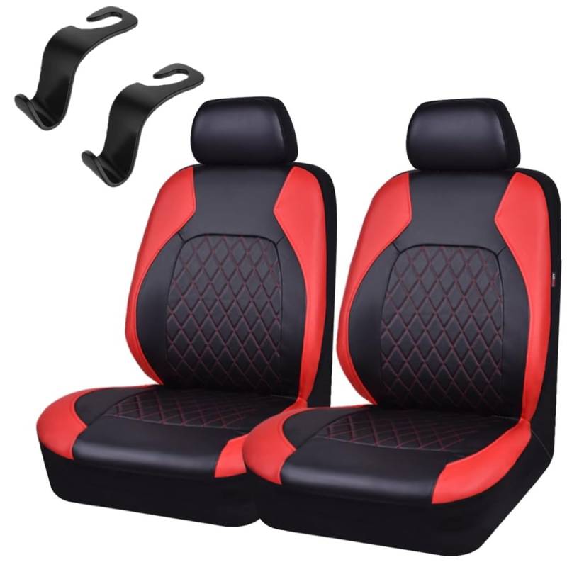 2 Stück Universal Schonbezüge PU Leder Sitzschoner,Auto-Sitzbezüge Vordersitze Kunst Leder,Sitzbezüge Seitenairbag universell,für Autositz Vorne für die meisten Autos LKWs Lieferwagen SUVs (Rot) von AzulLanse