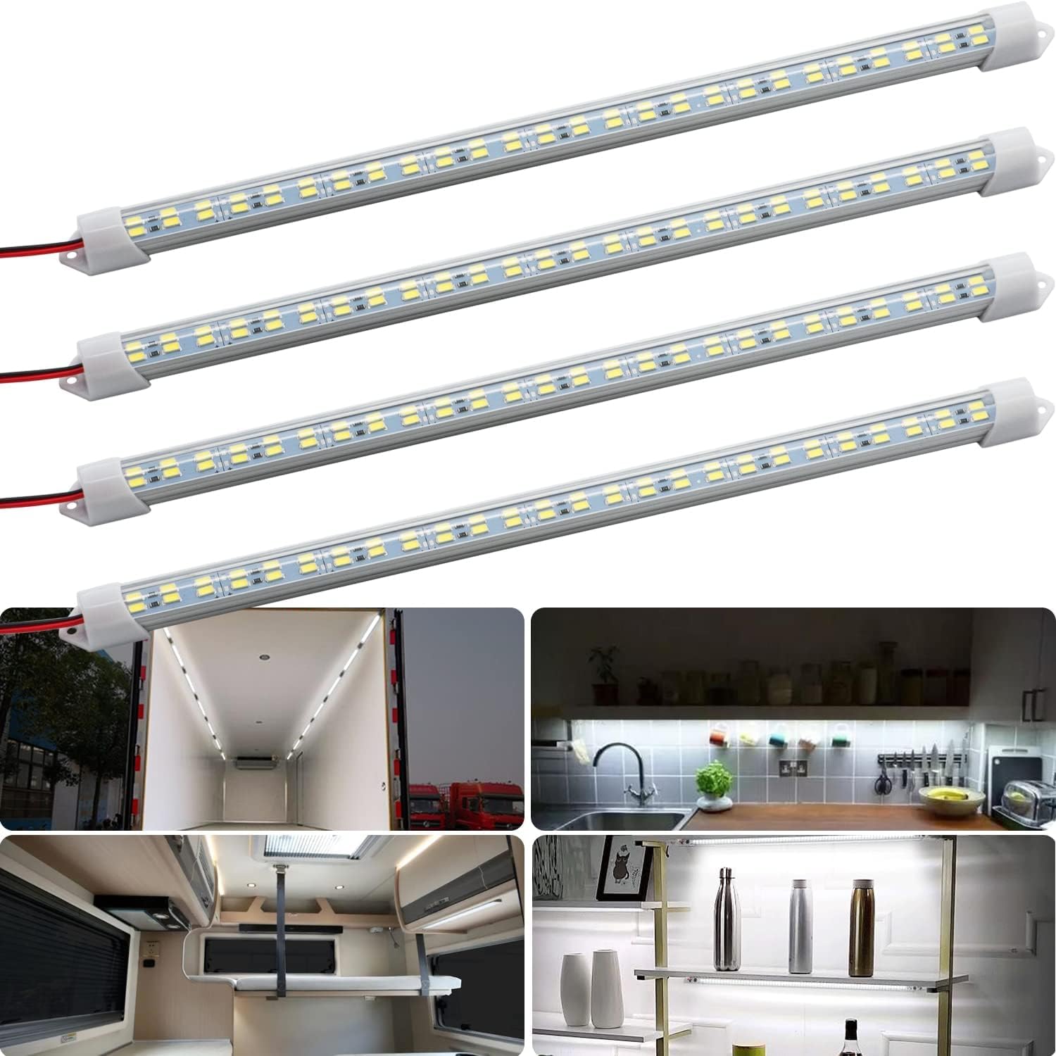 4er Pack 12V LED-Innenlichtleiste für Auto mit Schalter, 35cm, 48 LED, 12V LED-Lichtleiste LED-Beleuchtung 6500K weiße Farbe DIY Schrank LED-Lichtleiste, Anhänger, Wohnmobil, Van, Wohnmobil von AzulLanse