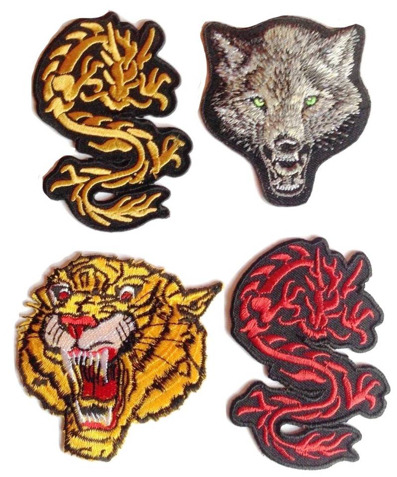 Aufnäher Iron on Patch Bügelbild Aufbügler Applikation Biker Wolf Tiger Drachen für Jacken Jeans Kleidung Aufbügler Applikation Stickerei Bestickt Set groß Set Nr 17 von B2SEE