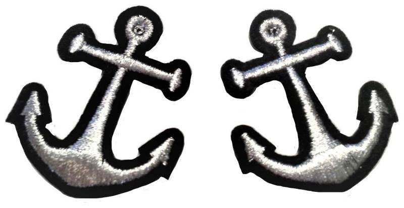 B2SEE Aufnäher Iron on Patches für Jacken Jeans Kleidung Aufbügler Wappen Applikation Stickerei Set Marine Maritim Anker schwarz Silber 4,5 cm 2 Stueck von B2SEE