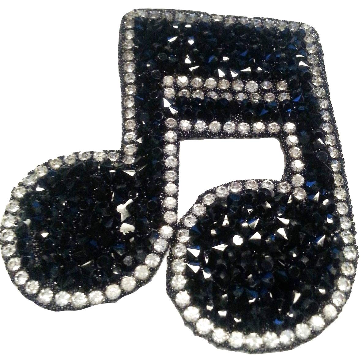 B2SEE Strass Glitzer Aufnäher Iron on Patches für Jacken Jeans Kleidung Aufbügler Applikation Stickerei Musik Noten-schlüssel Schwarz mit Strass 7 x 5,8 cm von B2SEE