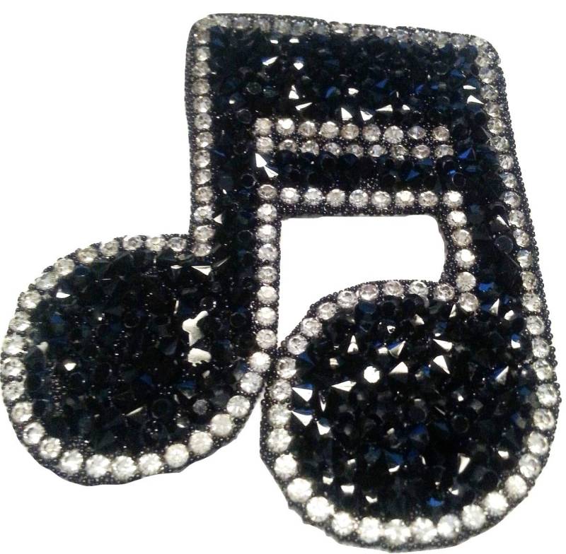 Strass Glitzer Aufnäher Iron on Patches für Jacken Jeans Kleidung Aufbügler Applikation Stickerei Musik Noten-schlüssel Schwarz mit Strass 7 x 5,8 cm von B2SEE