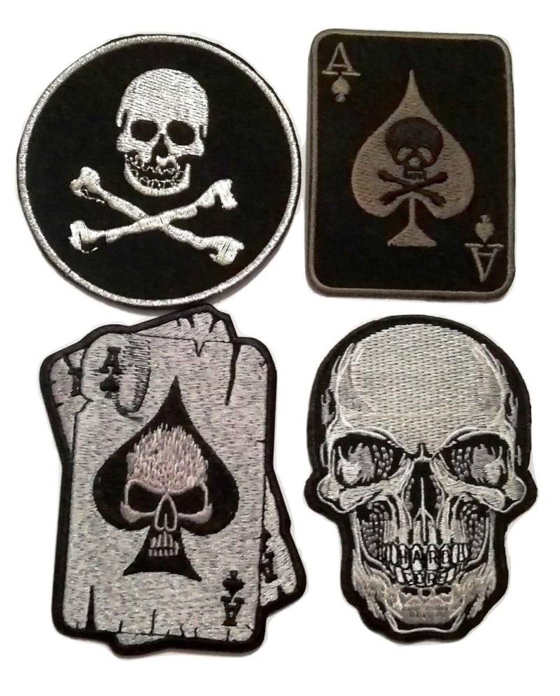 Iron on Aufnäher Patch Bügelbild Aufbügler Applikation Bestickt Sticker-Ei Set groß Biker Motorrad Skull Totenkopf Poker Ass Karten von B2SEE