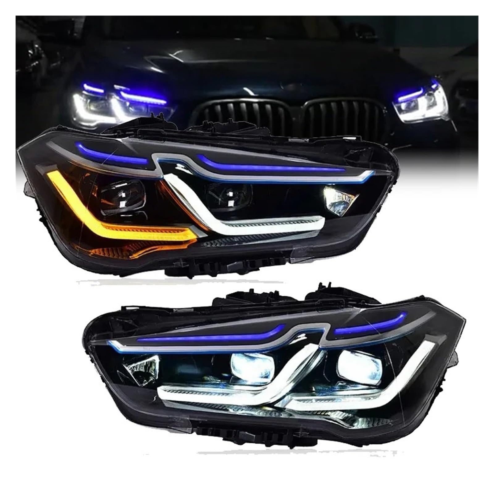 2PCS Auto Front Lichter Kompatibel for BMW X1 LED Scheinwerfer 2016-2021 F48 Scheinwerfer Montage F49 DRL Signal lichter Automotive Zubehör(Original Xenon) von BAABLIY