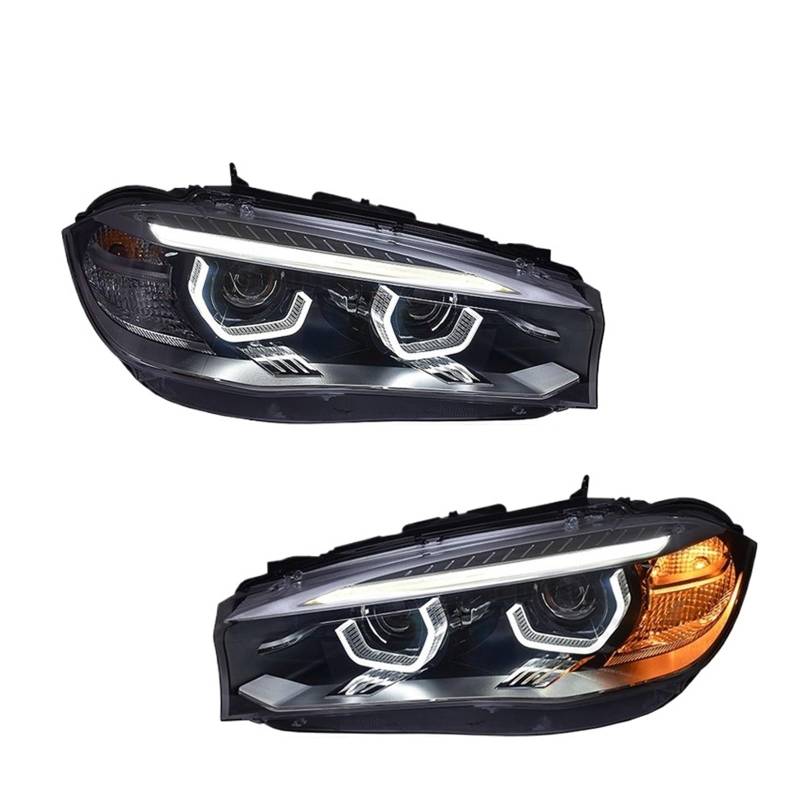 Auto Styling LED Scheinwerfer Kompatibel for BMW X5 F15 2014-2017 Front Lichter LED DRL Gelb Blinker licht Kopf Lampen Auto Montage(14-17 Year X5) von BAABLIY