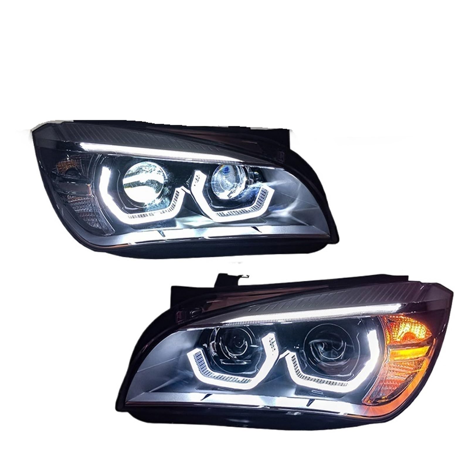 Paar Auto LED Scheinwerfer Kompatibel for BMW X1 E84 2011-2015 Zubehör LED DRL Bernstein Blinker Scheinwerfer stecker Und Spielen(With LED Bulbs) von BAABLIY