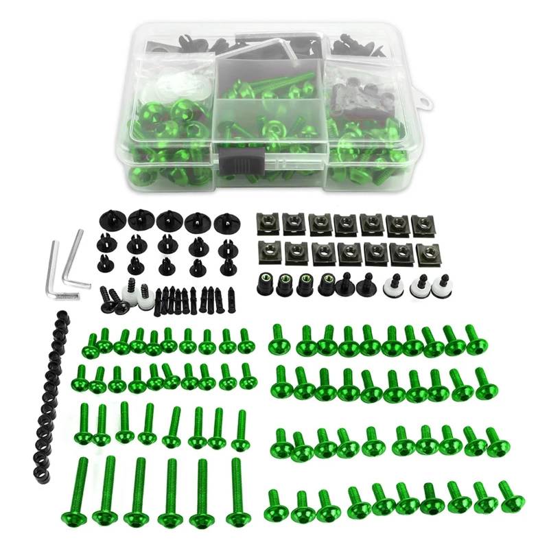 BABEGIM Komplette Verkleidungsschrauben-Sets, Schrauben, Muttern, universell for GSXR 600 GSX-R 1000 K1 K2 K3 K4 K5 K6 K7 K8 K9 GSXR750 Zubehör(Green 1 box) von BABEGIM