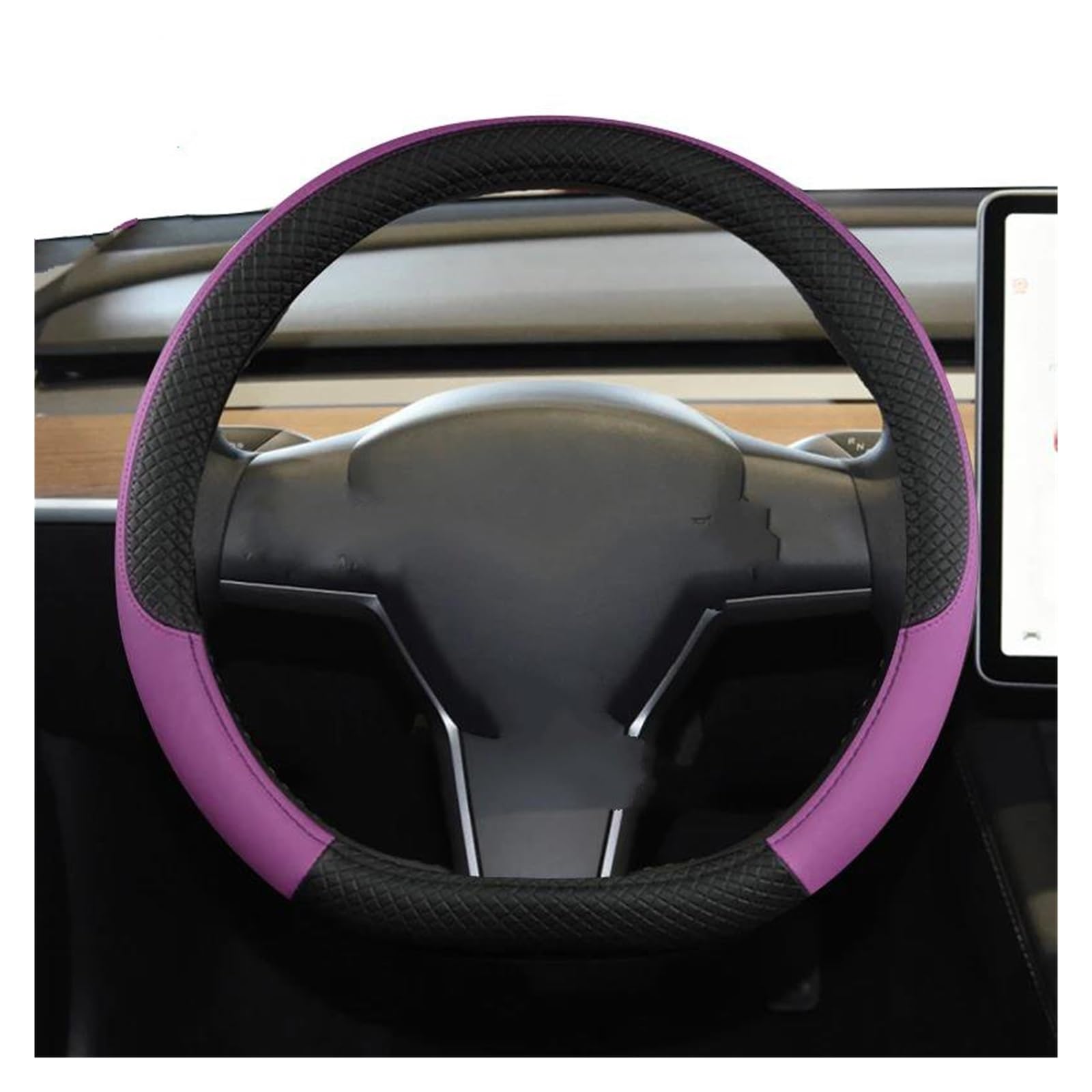 Auto Lenkradbezug Für Tesla Für Modell 3 2016 2017 2018 2019 2020 2021 2022 2023 PU Leder Auto Zubehör Auto Lenkrad Abdeckung Lenkradschoner(Purple) von BAFAFA