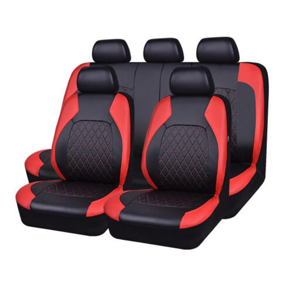 BAFLY 9 pcs Leder Autositzbezüge Set für VW Golf III Cabrio/Cabriolet (1E7) 1993-1998, 9-teiliges Set Sitzbezug Wasserdicht 5 Sitze Alles Inklusive Auto Sitzbezüge Sets,Red von BAFLY