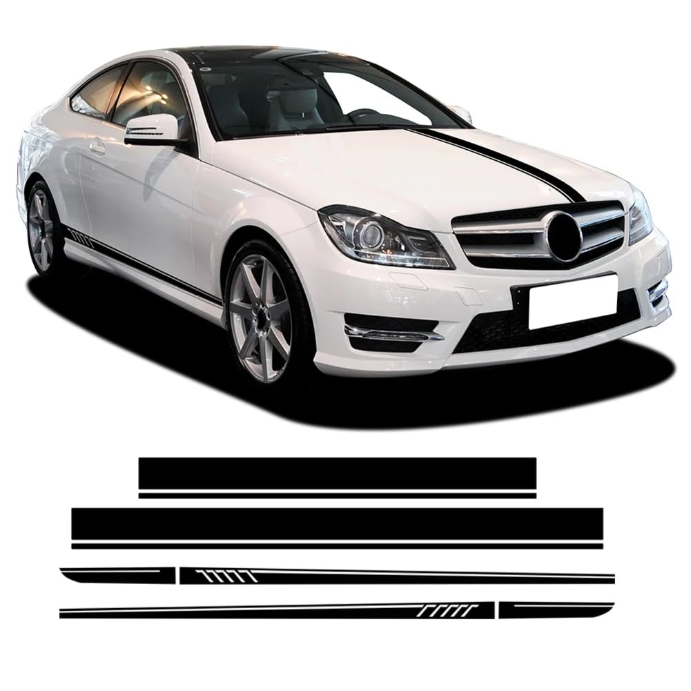 Seitenstreifen Rock Aufkleber Auto Motorhaube Kofferraum Körper Aufkleber, für Mercedes Benz C Klasse W204 C63 AMG Coupe S204 Zubehör von BAGELSEVEN