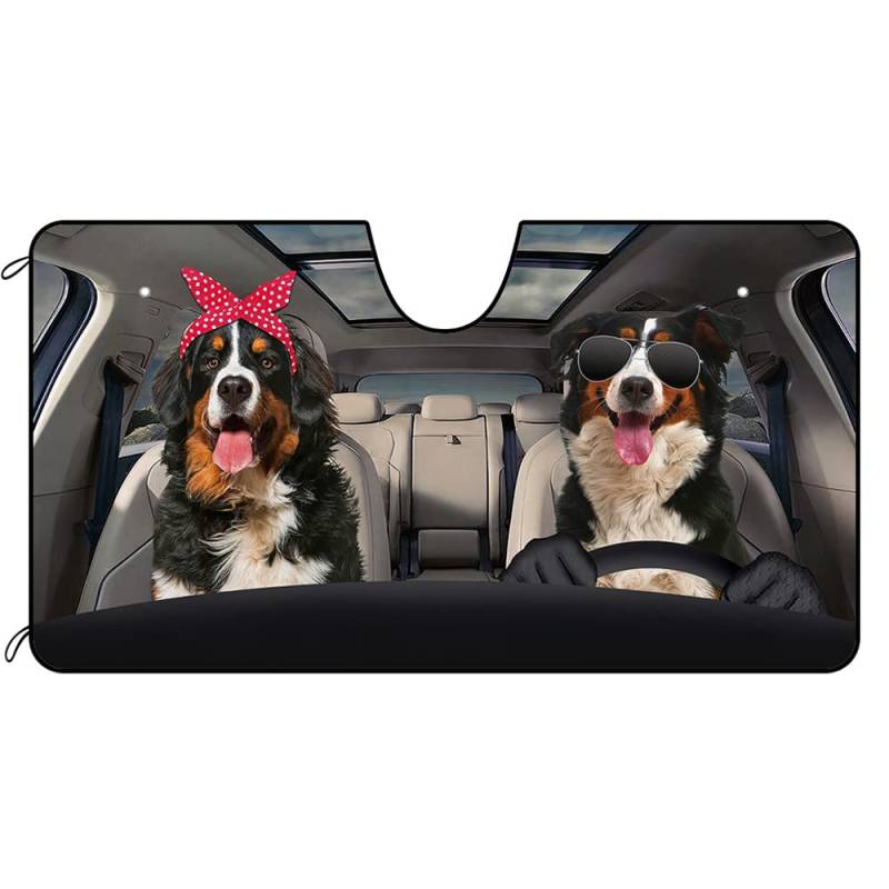 BAGEYOU Auto Front Windschutzscheibe Sonnenschutz Berner Sennenhund Paar Dekor Fahrzeug Sonnenschutz Visier UV Strahlen Reflektor Sonnenschutz Halten Fahrzeug kühl, 140 x 76 cm von BAGEYOU