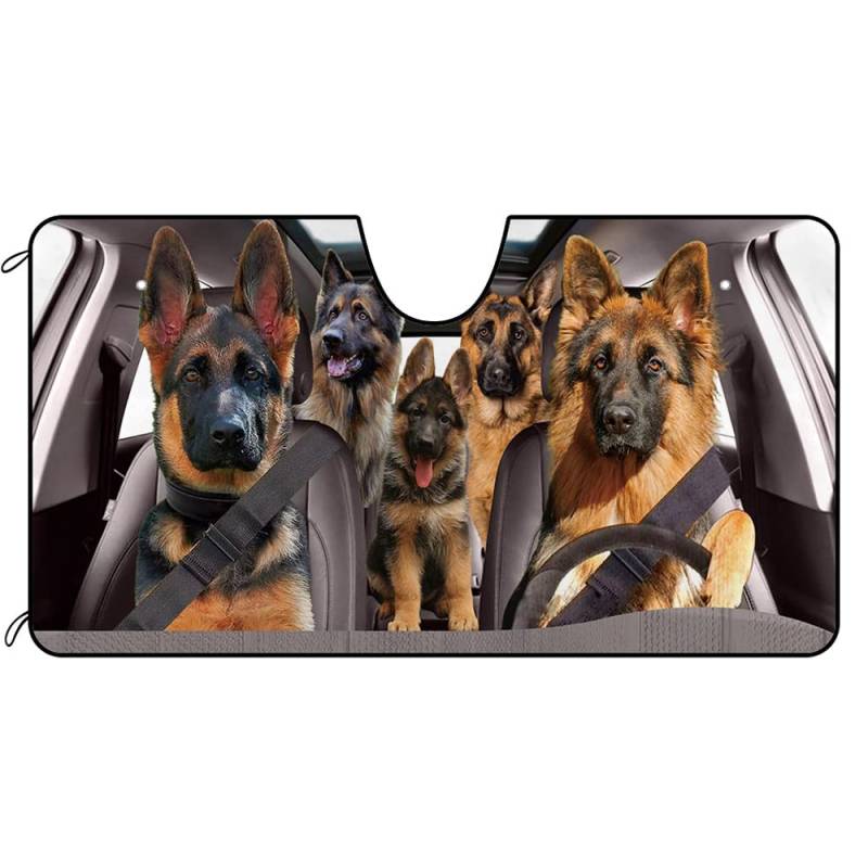 BAGEYOU Auto Front Windschutzscheibe Sonnenschutz Deutscher Schäferhund Hunde Dekor Fahrzeug Sonnenschutz Visier UV Strahlen Reflektor Sonnenschutz Halten Fahrzeug kühl, 140 x 76 cm von BAGEYOU