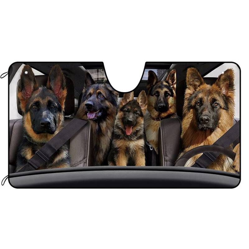 BAGEYOU Auto Front Windschutzscheibe Sonnenschutz Deutscher Schäferhund Familie Fahrzeug Sonnenschutz UV-Strahlen Reflektor Sonnenschutz Visier, Halten Sie Fahrzeug kühl, 140 x 76 cm von BAGEYOU