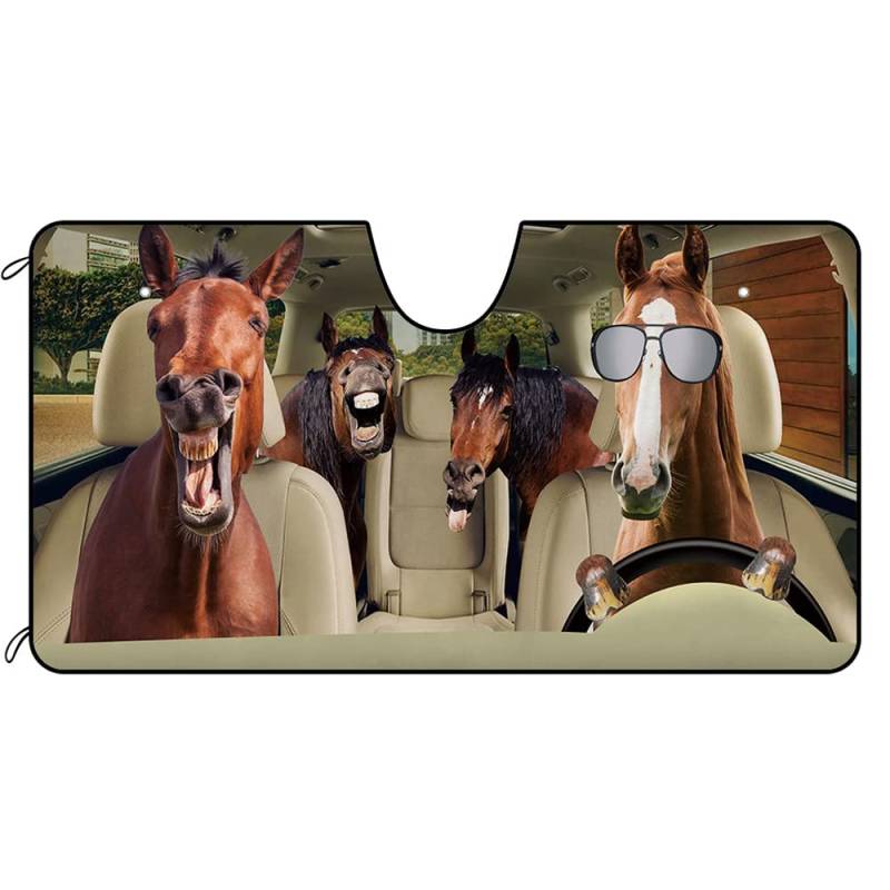 BAGEYOU Auto Front Windschutzscheibe Sonnenschutz Happy Horse Decor Fahrzeug Sonnenschutz Visier UV Strahlen Reflektor Sonnenschutz Halten Sie Fahrzeug kühl, 140 x 76 cm von BAGEYOU