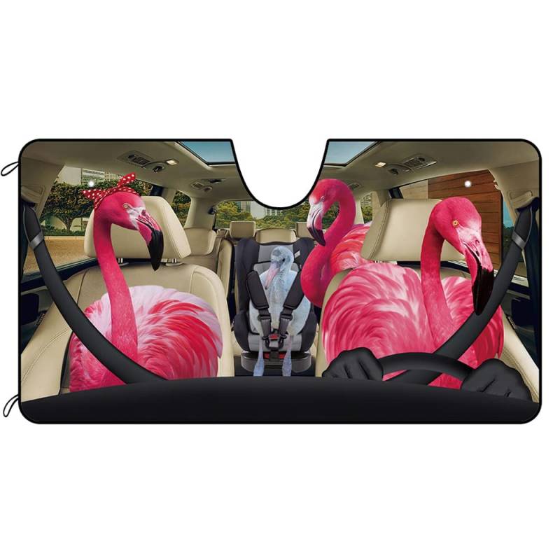 BAGEYOU Auto Front Windschutzscheibe Sonnenschutz Rosa Flamingo Familie Dekor Fahrzeug Sonnenschutz Visier UV Strahlen Reflektor Sonnenschutz Hält Fahrzeug kühl, 140 x 76 cm von BAGEYOU