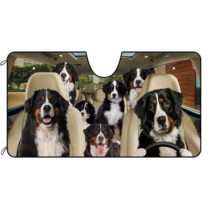 BAGEYOU Auto Frontscheibe Sonnenschutz Berner Sennenhunde Dekor Fahrzeug Sonnenschutz UV-Strahlung Reflektor Sonnenschutz Hält Fahrzeug kühl, 130 x 68 cm von BAGEYOU