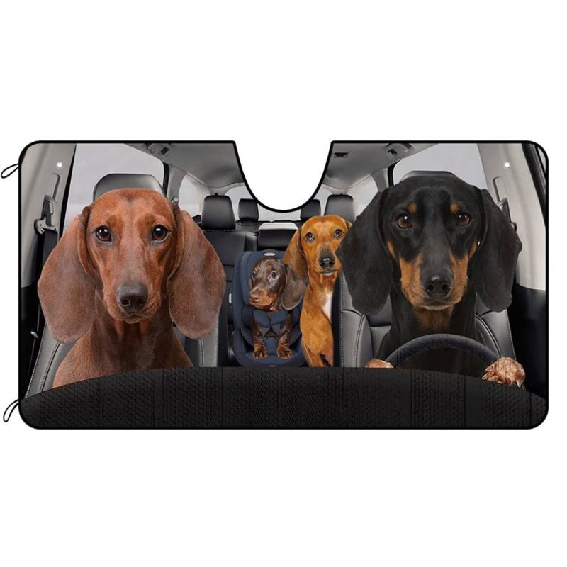 BAGEYOU Auto Windschutzscheibe Sonnenschutz Dackel Hund Familie Fahrzeug Frontscheibe Sonnenschutz UV Ray Reflektor Sonnenschutz Sonnenschutz, Sonnenschutz, hält Fahrzeug kühl, 129,5 x 68,1 cm von BAGEYOU