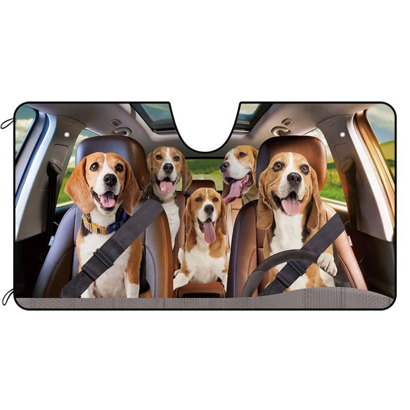 BAGEYOU Hund Auto Front Windschutzscheibe Sonnenschutz Beagle Familie Dekor Fahrzeug Sonnenschutz Visier UV-Strahlen Reflektor Sonnenschutz Hält Fahrzeug kühl, 140 x 76 cm von BAGEYOU