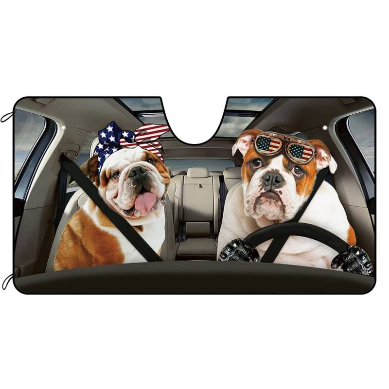 BAGEYOU Hunde-Auto-Sonnenschutz für die Windschutzscheibe, Englische Bulldogge, Dekoration, Fahrzeug-Sonnenschutz, UV-Strahlen-Reflektor, hält das Fahrzeug kühl, 140 x 76 cm von BAGEYOU