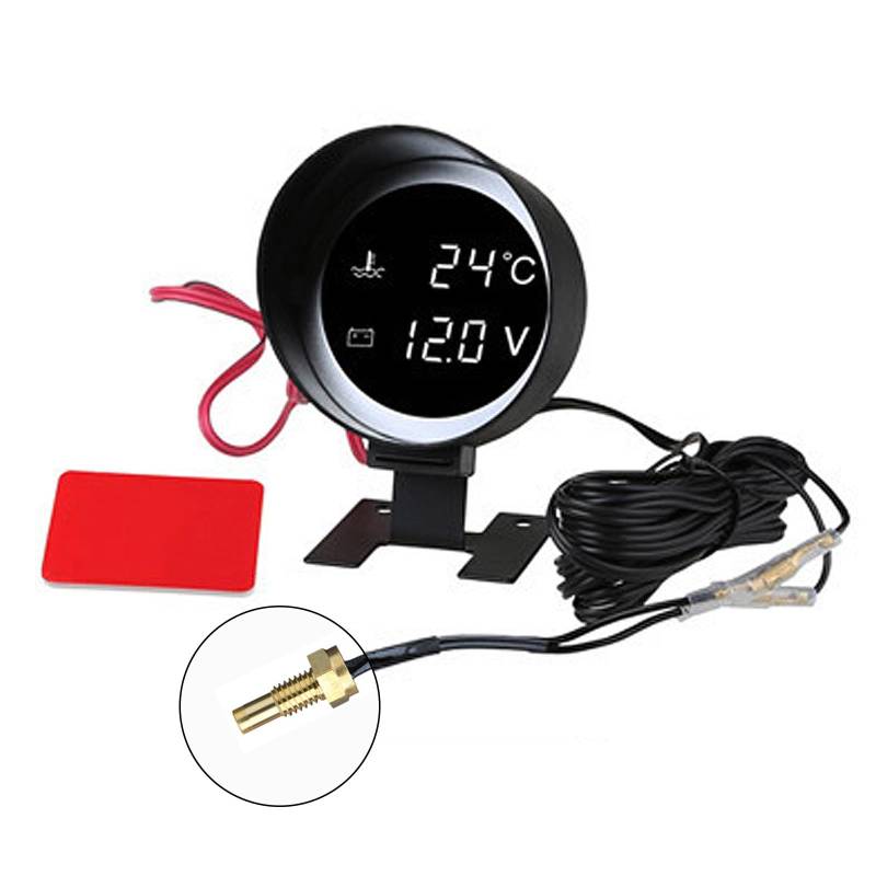 BAHJKASD LEDVoltmeter Wassertemperaturanzeige Meter 2in1 Fahrzeuge Digitalanzeige Für 12V/24V PKW LKW Mit von BAHJKASD