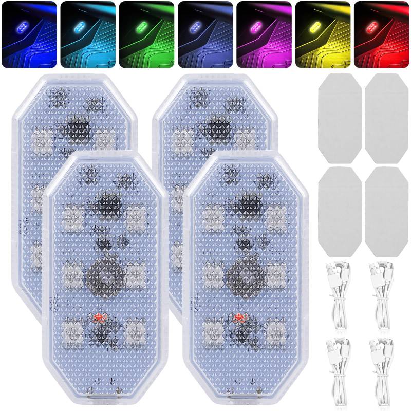 4 Stück Auto Led Innenbeleuchtung, 7 Farben Auto Innen Beleuchtung, Magnetische Auto Led, Touch Auto Innenraumbeleuchtung Led, USB Wiederaufladbar LED Touch Licht für Auto, Wohnmobil von BAIFULAI