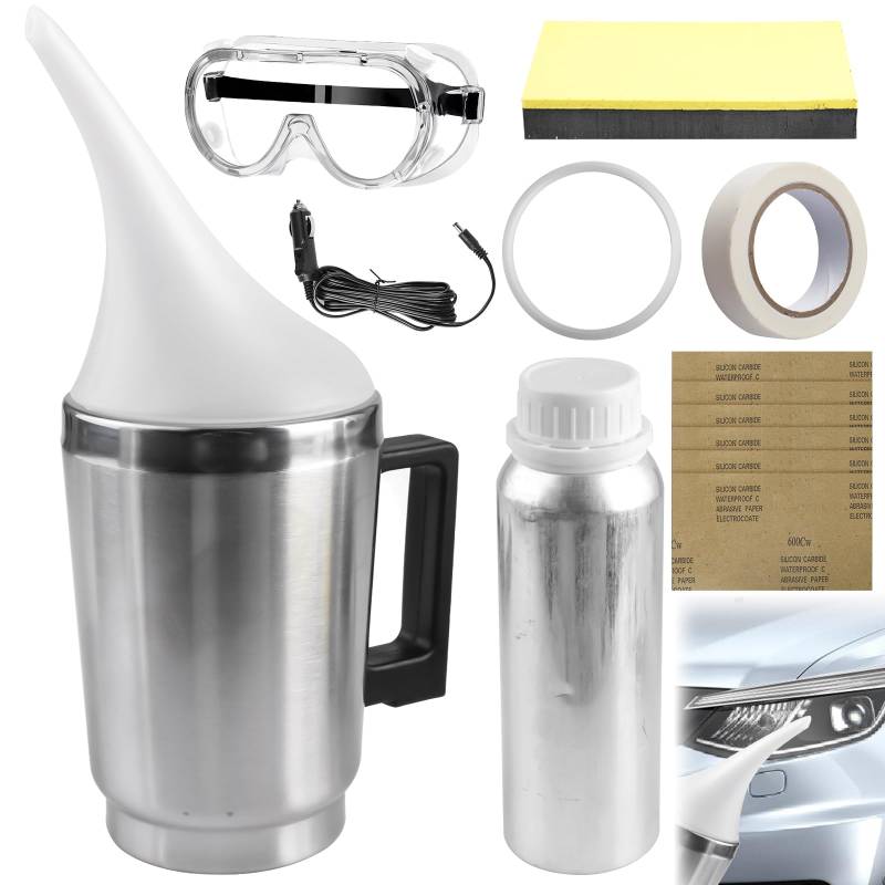 Auto Scheinwerfer Bedampfen Polierset Set, Headlight Restoration Kit, 200ml Scheinwerfer Dampf Restaurations Set mit Handschuhe Und Schutzbrille, Scheinwerfer Polierset für Vergilbung, Unschärfe, Riss von BAIFULAI