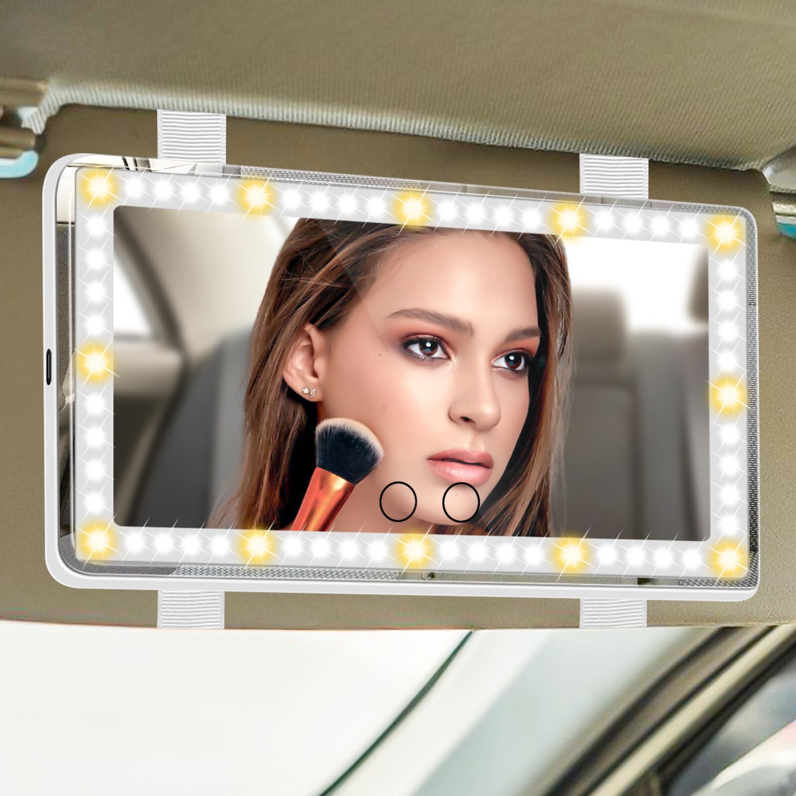 Auto Visier LED Schminkspiegel, Auto Visier Spiegel mit 3 Lichtmodi, USB-Ladekabel, Baby Kinder Rückspiegel, Universeller Auto Sonnenblende Schminkspiegel für Auto, LKW, SUV (Weiß) von BAIFULAI