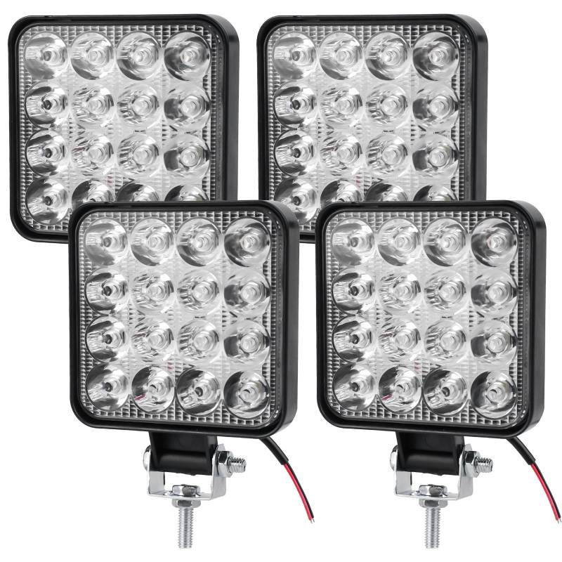 BAIFULAI 4 Stück LED Arbeitsscheinwerfer 12V, LED Scheinwerfer, 48W LED Trecker Zusatzscheinwerfer IP67 Auto Strahler Rückfahrscheinwerfer für Trecker Offroad Bagger SUV UTV ATV von BAIFULAI