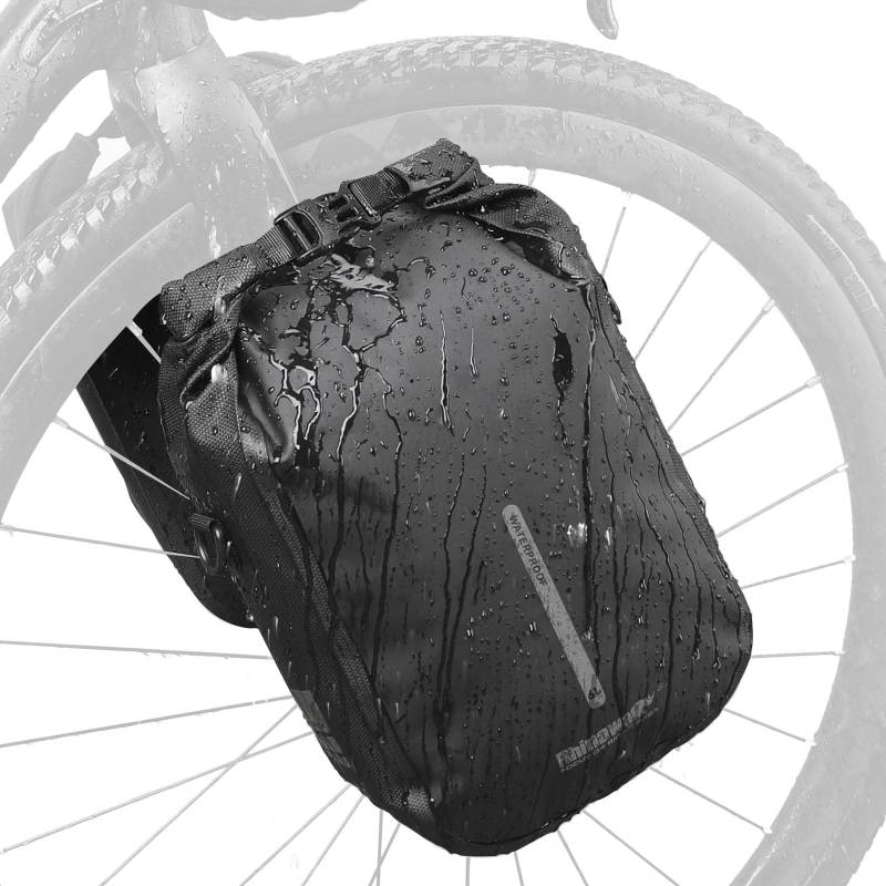 BAIGIO wasserdichte Gabeltasche Fahrrad, Fahrradtasche für Gepäckträger und E-Scooter, Gepäckträgertasche vorne Seitentasche hinten Umhängetasche Professionell Fahrradzubehör, 4L Schwarz von BAIGIO