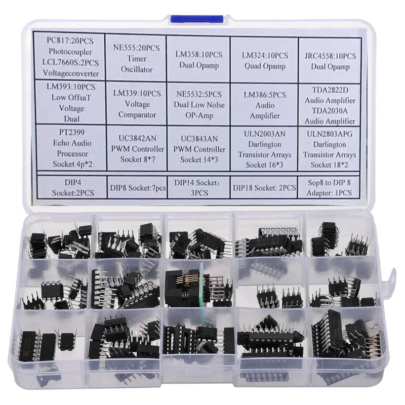 150PCS Opamp Timer Darlington Phototcoupler LM324 LM339 ULN2003AN ULN2803APG LM358P LM386 LM393 NE5532 NE555 PC817 IC Sortiment Kit von BAITHNA