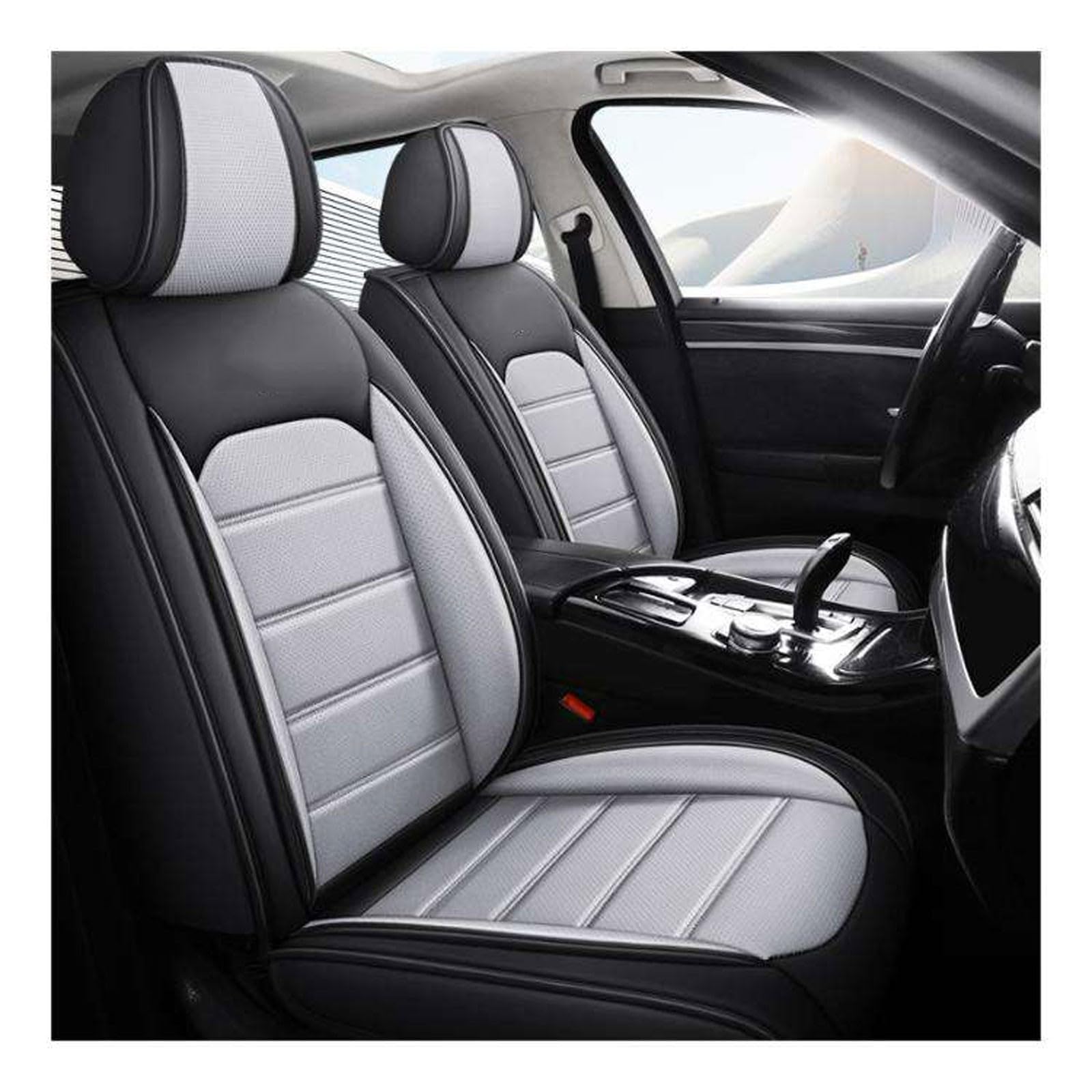 BAITUB Sitzbezüge Auto für 𝖱𝖺𝗇𝗀𝖾 𝖱𝗈𝗏𝖾𝗋 Velar Leder Autositzbezüge Set Komplettset Autositzschoner Sitzschoner Auto kompatibel mit Seitenairbags von BAITUB