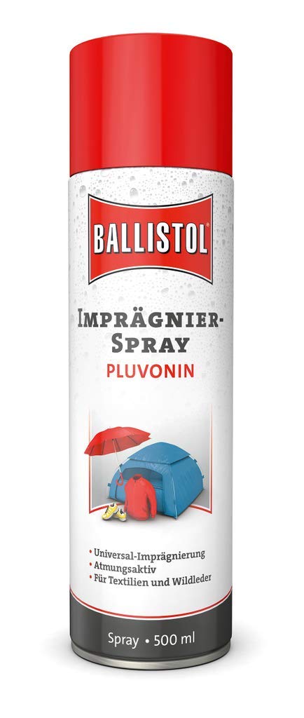 BALLISTOL 25010 Imprägnier-Spray Pluvonin 500ml – Universal-Imprägnierung, Atmungsaktiv, Textilien und Wildleder von BALLISTOL