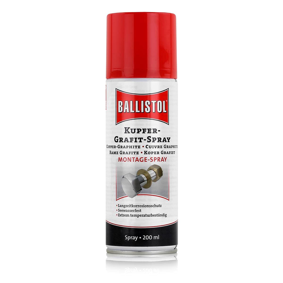 BALLISTOL 25200 Kupfer-Grafit 200ml Spray – Montage-Spray – Schutz gegen Korrosion, Verschleiß und Festfressen, farblos von BALLISTOL