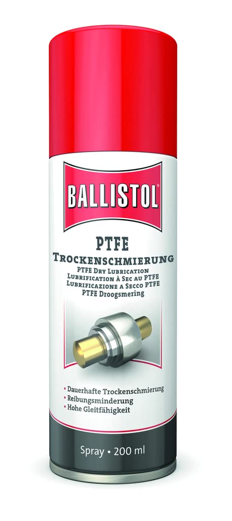 BALLISTOL PTFE Trockenschmierung Spray 200ml – Dauerhafte Trocken-Schmierung mit hoher Gleitfähigkeit - Reibungsminderung, keine farbe von BALLISTOL