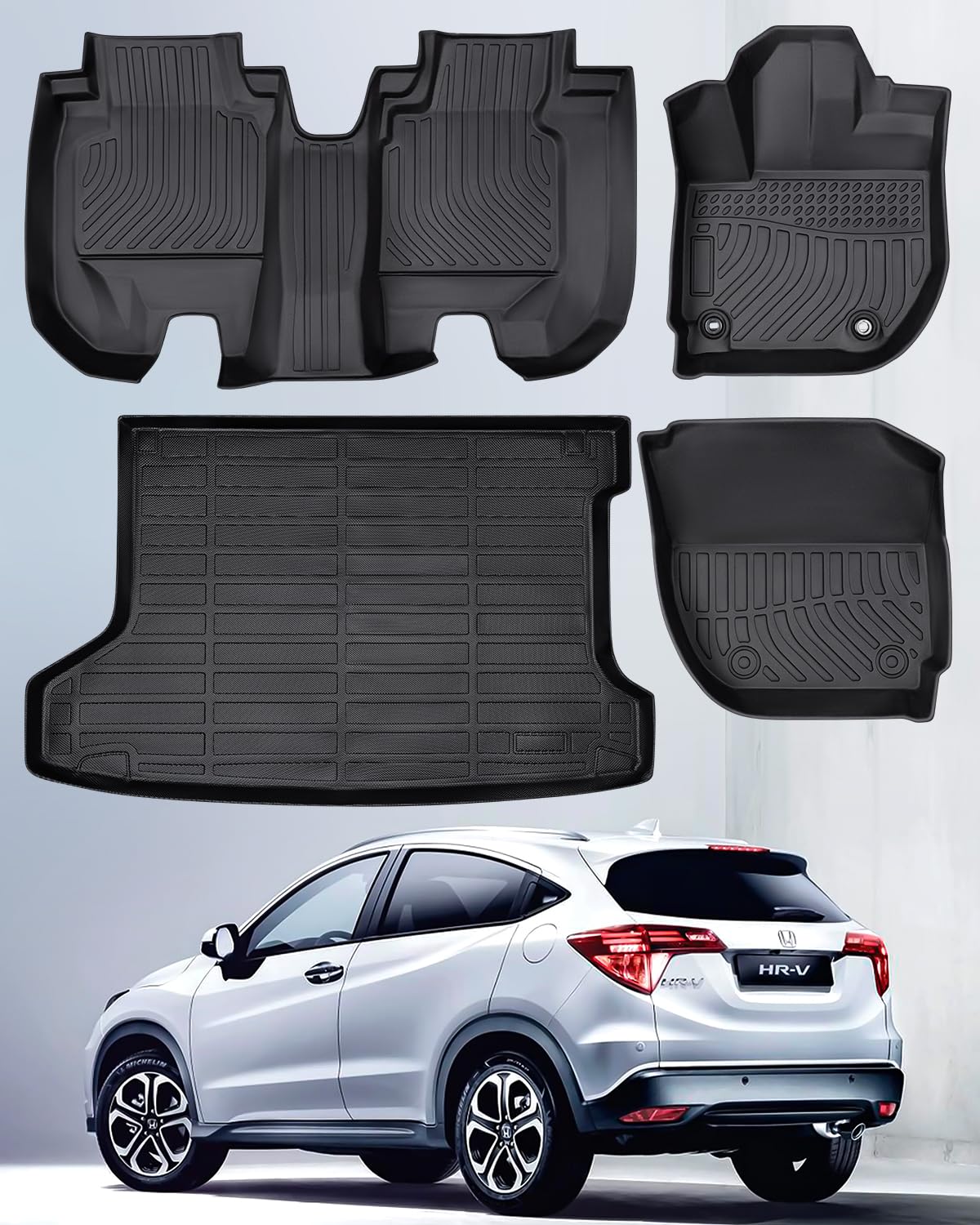 BAMACAR Für Honda HRV Fußmatten Cargo Liner 2016–2022 (AWD 4 Stück) Allwettergummi für Honda HRV Bodenbelag Kofferraummatte 2016 2017 2018 2019 2020 2021 2022 Honda HRV-Zubehör ories (AWD 2016–2022 (4 Stück) von BAMACAR