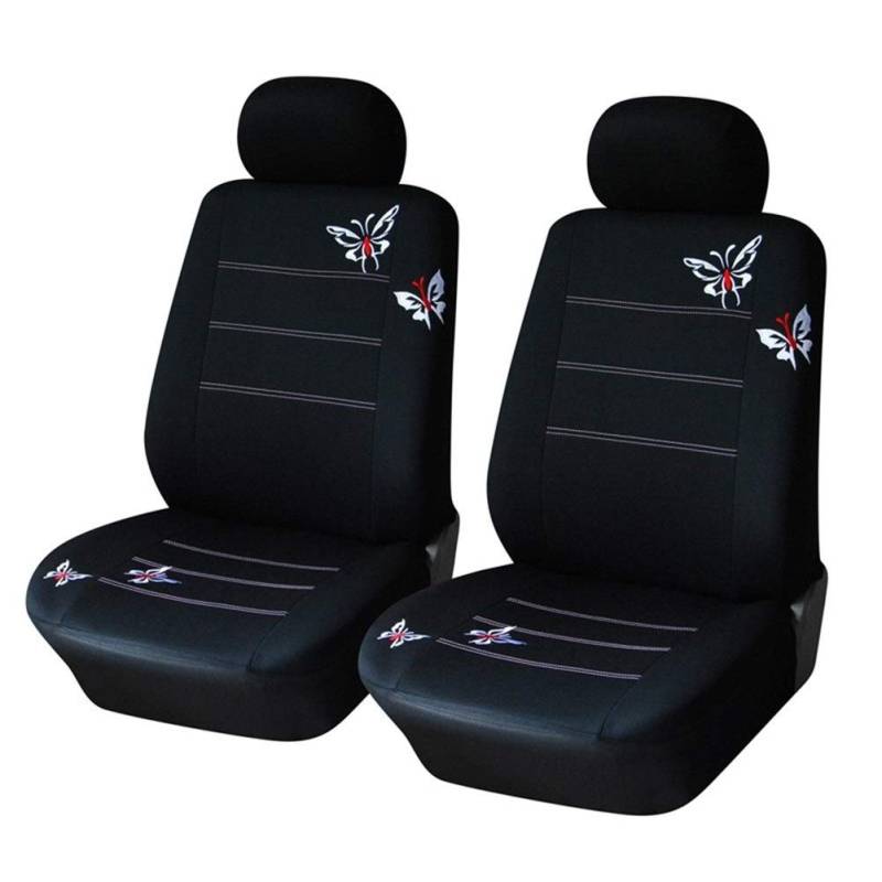 BANGHA AutositzbezüGe Schmetterling gestickte Auto-Sitzabdeckung Universal-Fit Die meisten Fahrzeuge Sitze Innenausstattung Schwarz Sitzbezüge Auto-Schonbezüge (Color Name : Front Seat Cover) von BANGHA