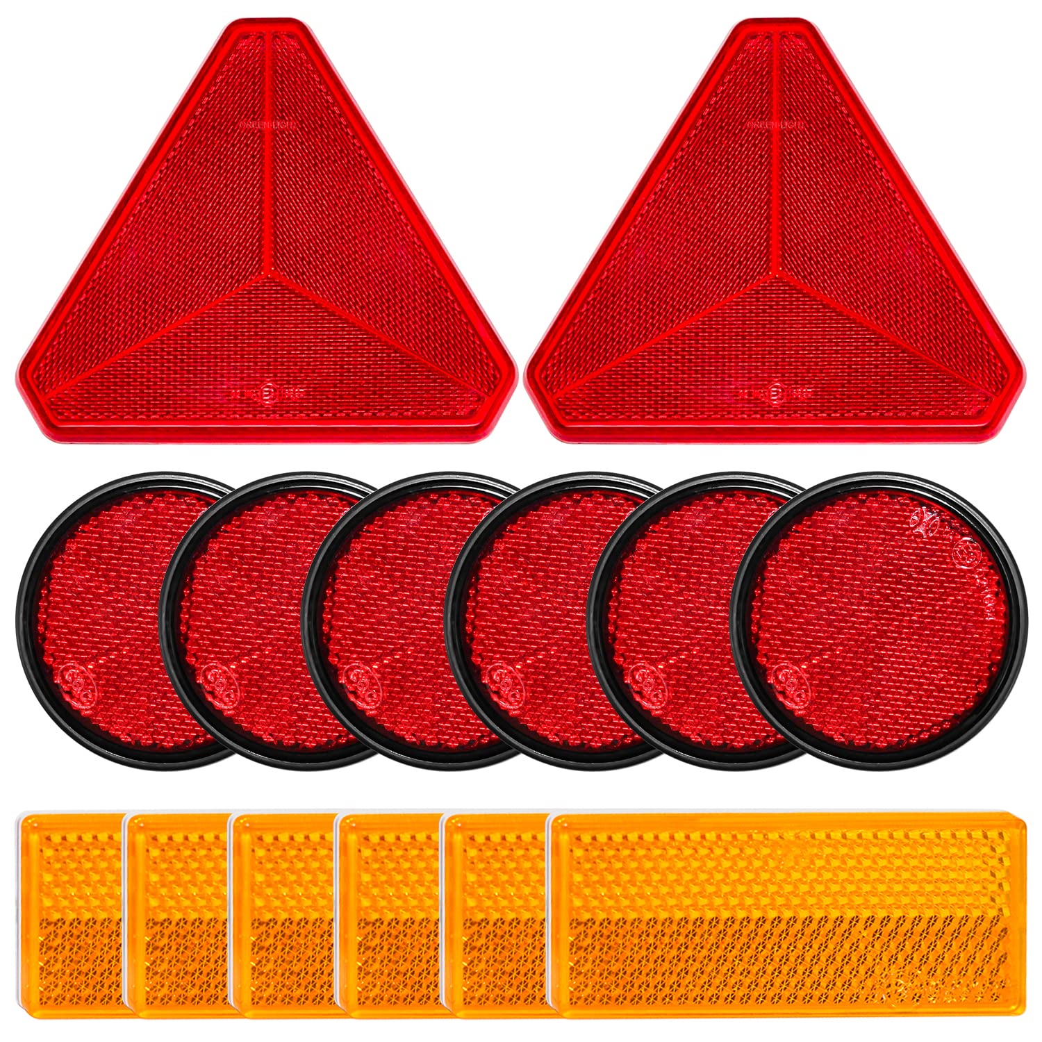 Reflektoren Selbstklebend Rückstrahler Katzenauge Reflektor Selbstklebend Katzenauge Reflektor für Torpfosten Zäune LKW RV Wohnwagen (2 x Rot Dreieck 6 x Rot Rechteckig 6 x Orange Rund) von BANTI