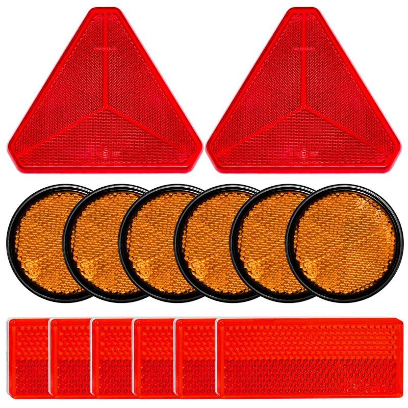 Reflektoren Selbstklebend Rückstrahler Katzenauge Reflektor Selbstklebend Katzenauge Reflektor für Torpfosten Zäune LKW RV Wohnwagen (2 x Rot Dreieck 6 x Orange Rechteckig 6 x Rot Rund) von BANTI