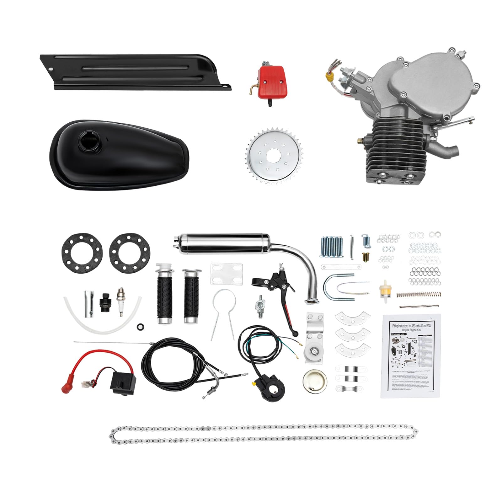 BAOCHADA 2-Takt Fahrrad Motor Benzin 100CC Motor Für Fahrrad Kit, Benzinmotor Für Fahrrad Hilfsmotor Bike Engine Kit Für Die meisten 26/28 Motorisierte Fahrräder von BAOCHADA