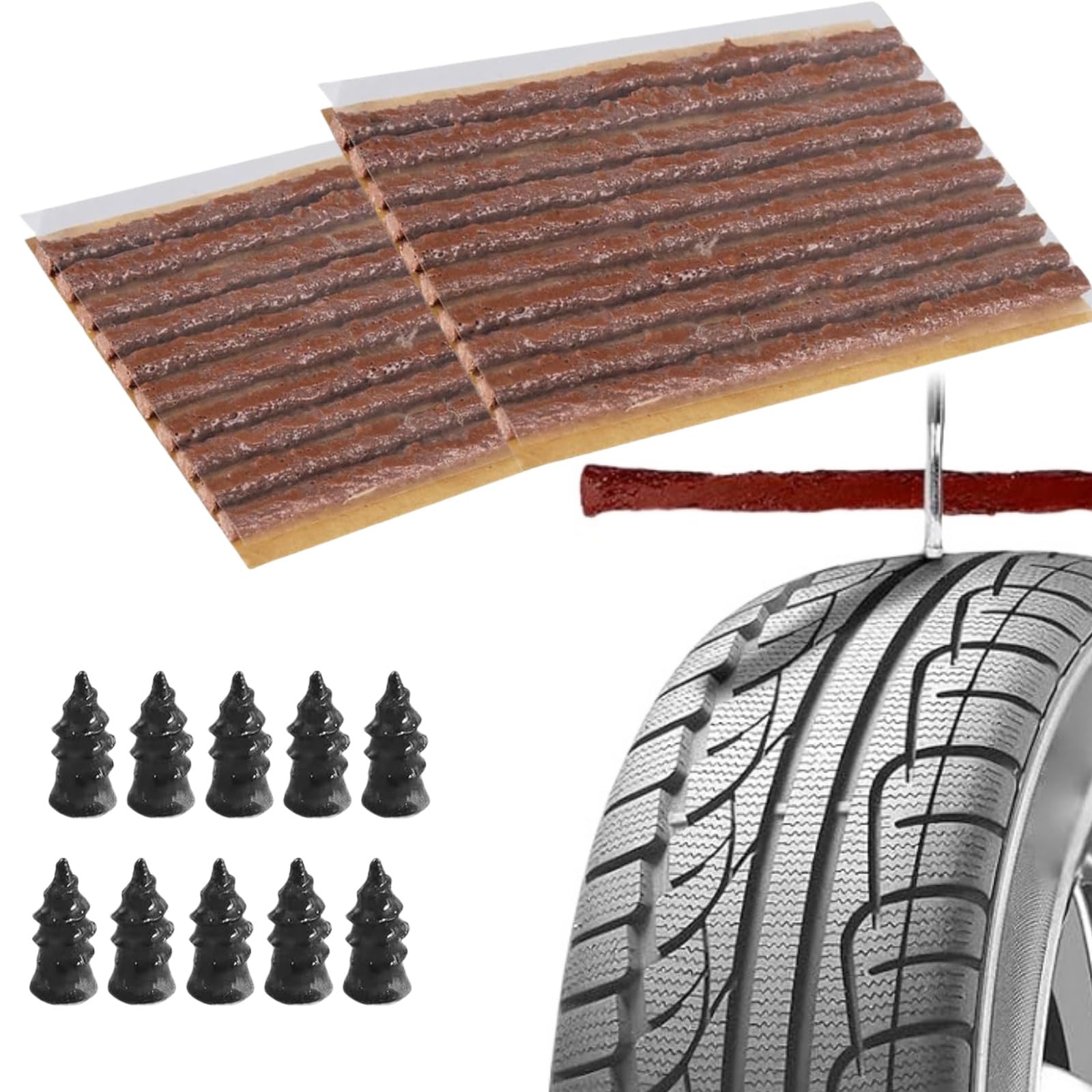 BAOSROY Reifen Reparaturset,20pcs Reifendichtmittel,10 pcs Reifen Reparatur Gummi Nagel,Auto Reifen Reparatur Kit,Reifenreparaturset,Reifenreparatur Streifen,Tubeless Reifen Reparatur Kit,Marrón von BAOSROY