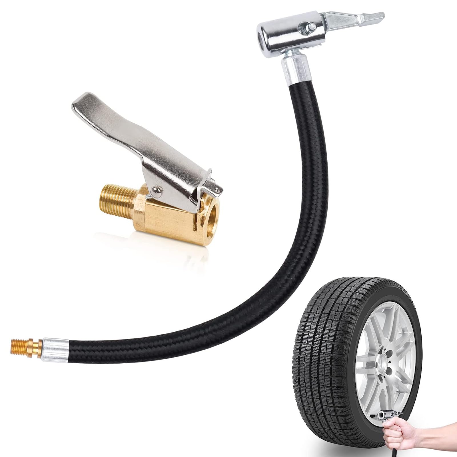 Ventilverlängerung Set,Ventilverlängerung,Ventilverlängerung Auto,10cm Autoventil Adapter mit 1 Hebelstecker Reifenfüller Schlauch Tire Kompressor Verlängerung Ventilsteckerfür Auto Fahrrad Motorrad von BAOSROY